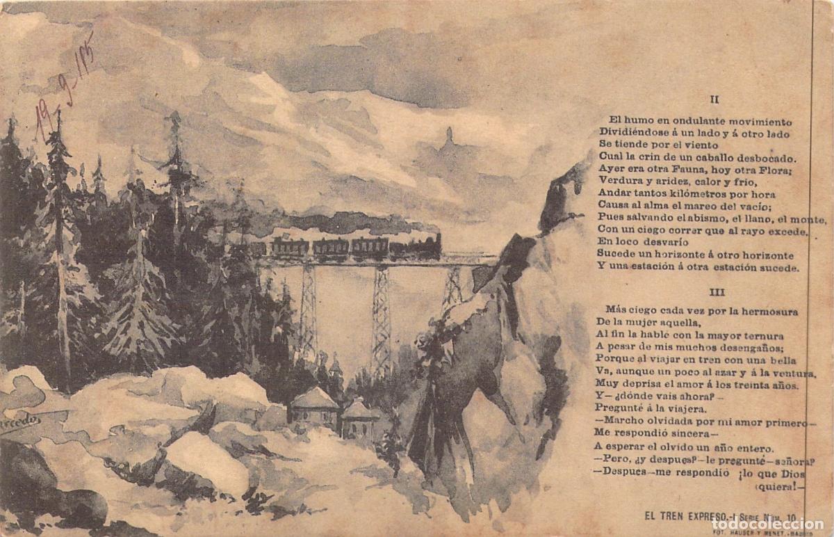 Postales: Postal El Tren Expreso Serie I Hauser y Menet Poema Campoamor