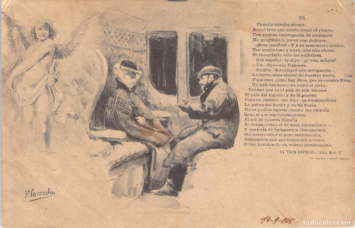 Postales: Postal El Tren Expreso Serie I Num 2 Ilustraci&oacute;n P. Sarcedo