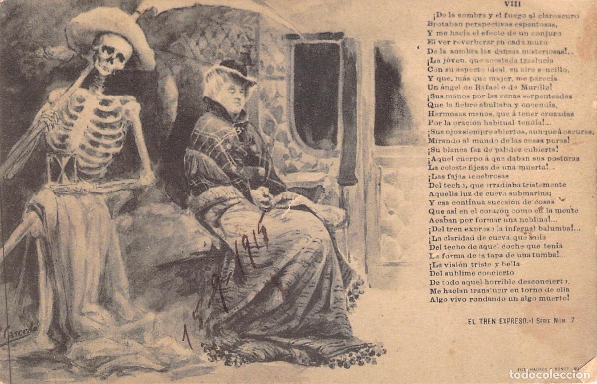 Postales: Postal El Tren Expreso Ram&oacute;n de Campoamor Hauser y Menet Ilustrada