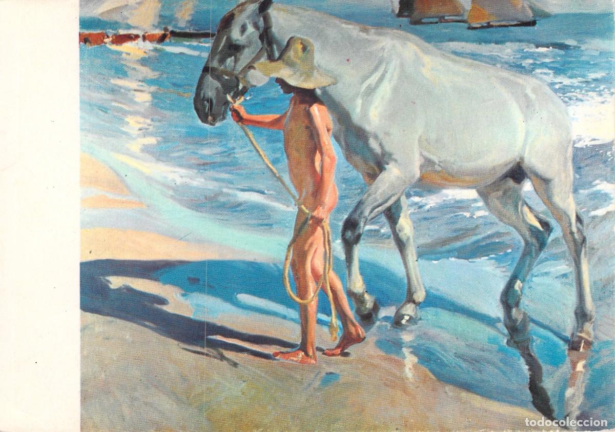 Postales: Postal de la Pintura El Ba&ntilde;o del Caballo de Joaqu&iacute;n Sorolla