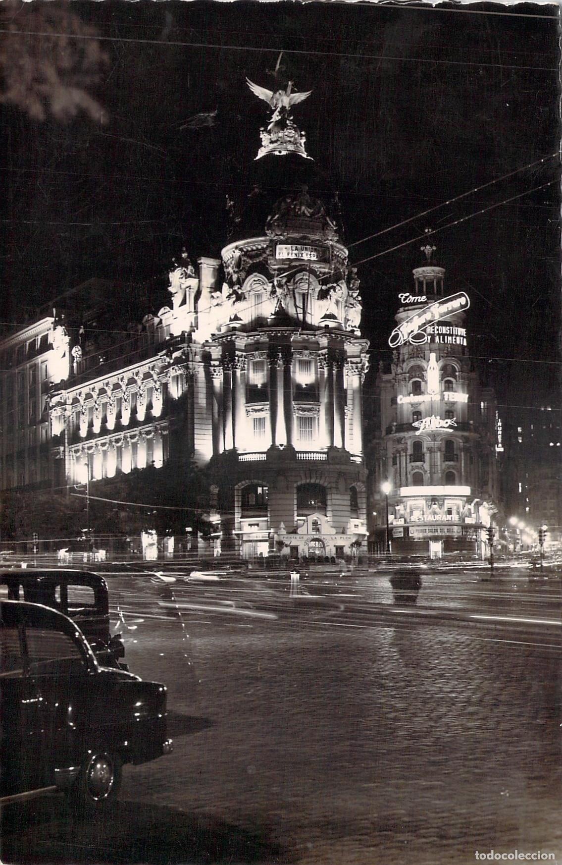 Postales: Postal Madrid Edificio La Uni&oacute;n y el F&eacute;nix Espa&ntilde;ol Iluminado - Foto 1