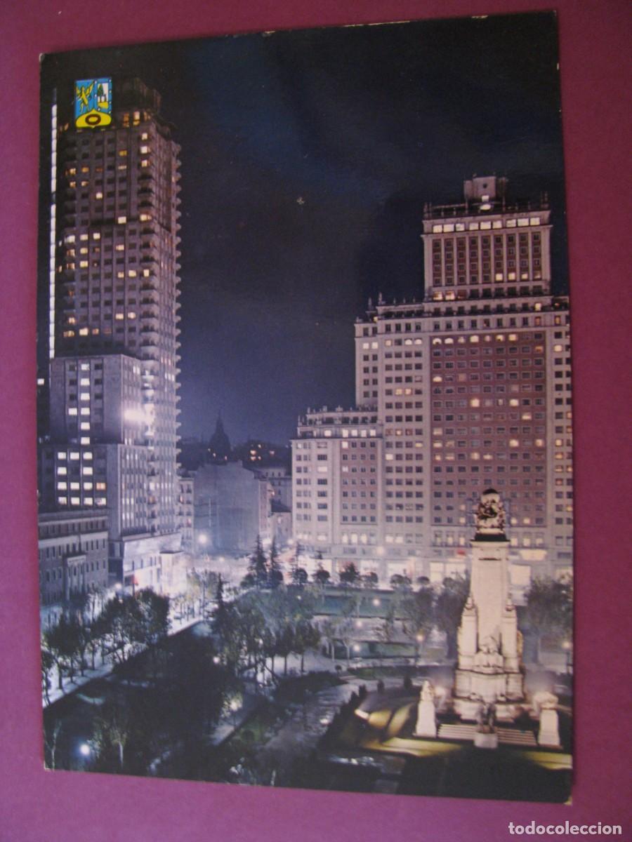 Postales: POSTAL DE MADRID. MONUMENTO A CERVANTES. VISTA NOCTURNA. DOMINGUEZ. ESCRITA 1963