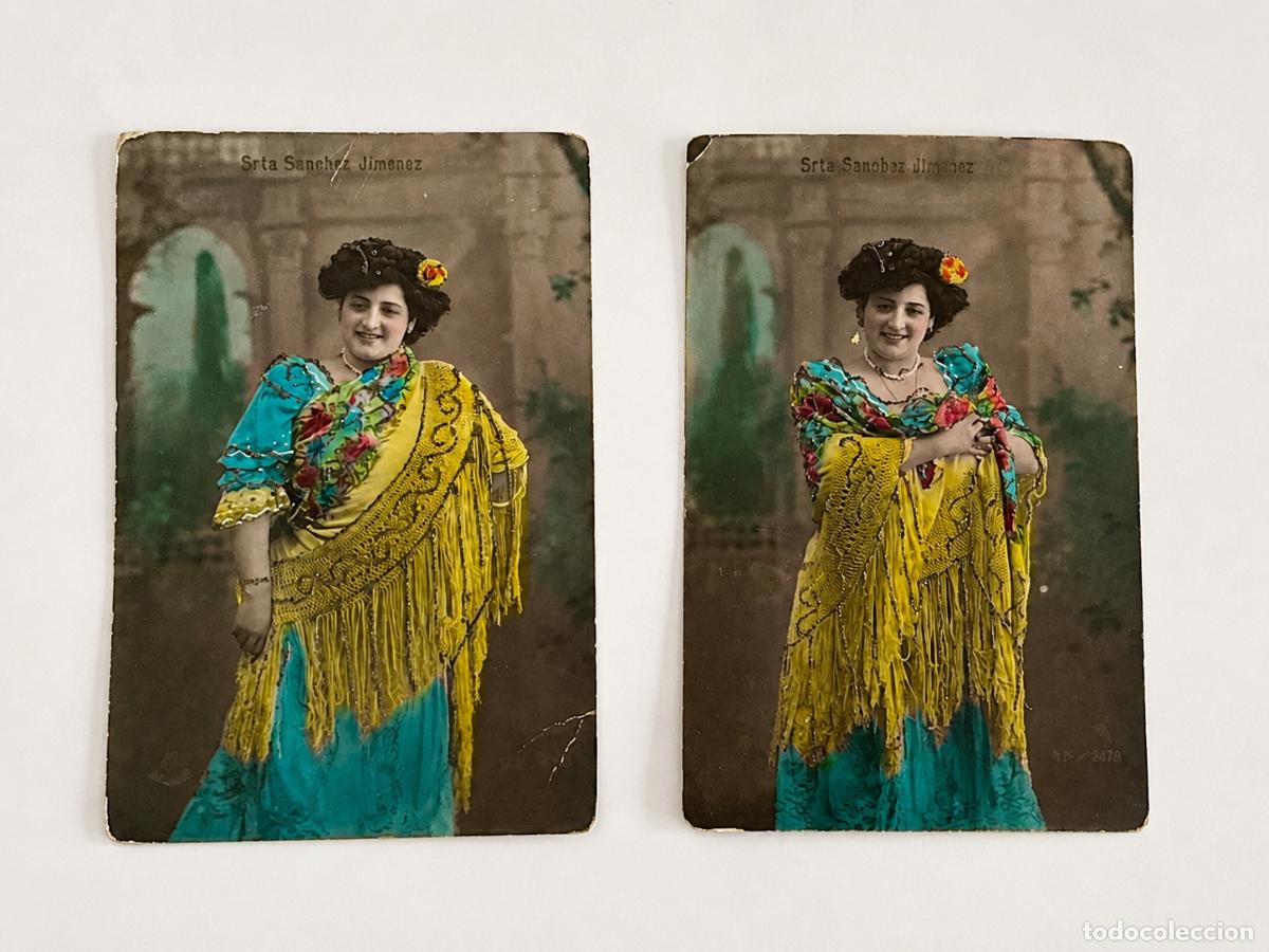 Postales: Pareja postales antiguas coloreadas a mano Srta S&aacute;nchez Jim&eacute;nez ca.1907