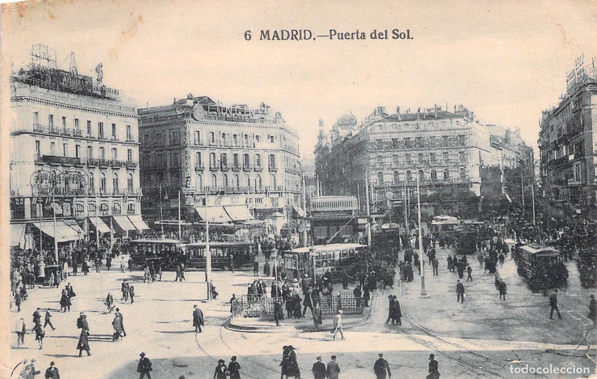 Postales: Postal de la Puerta del Sol con Tranv&iacute;as, Madrid
