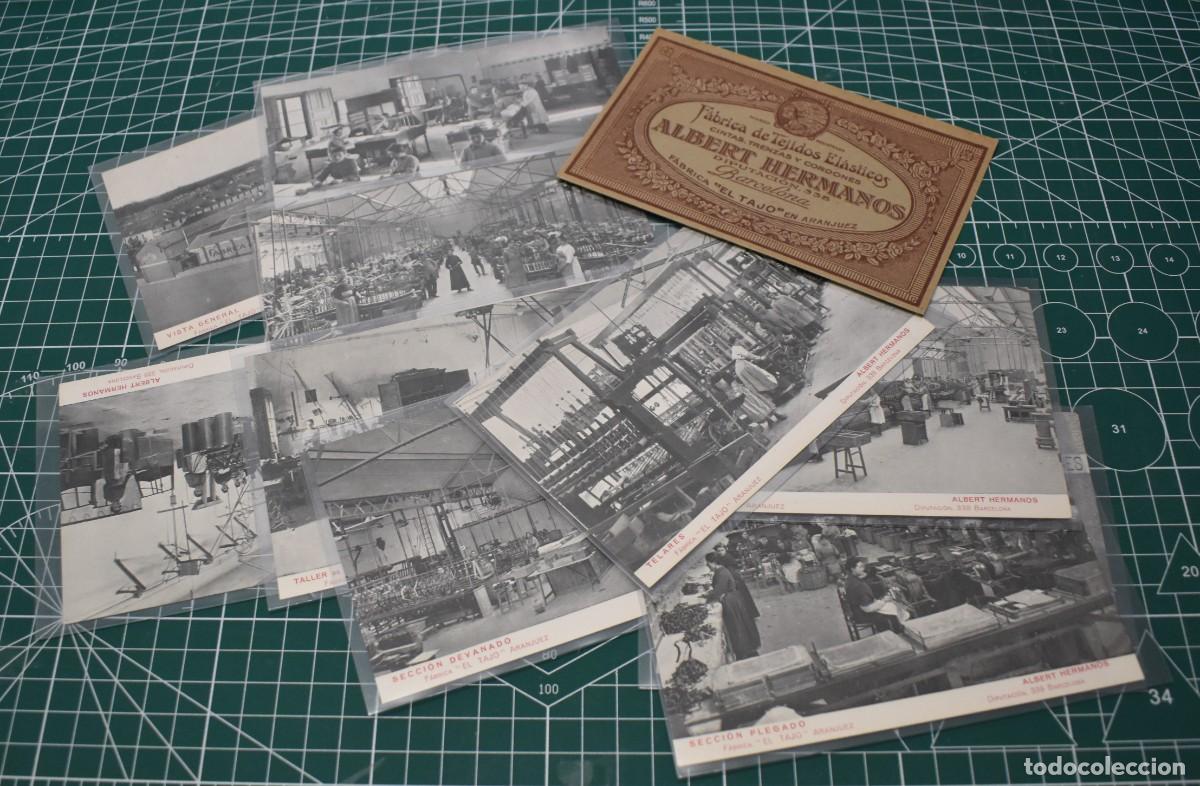Postales: &Aacute;lbum completo de postales de la F&aacute;brica de &rdquo;El Tajo&rdquo; en Aranjuez de Albert Hermanos, tejidos.