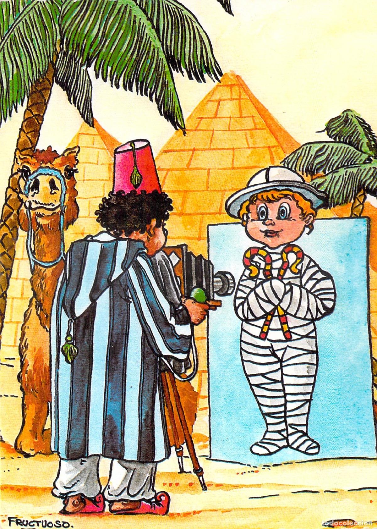Postales: Postal Ilustraci&oacute;n Humor&iacute;stica de Momia y Fot&oacute;grafo por Fructuoso