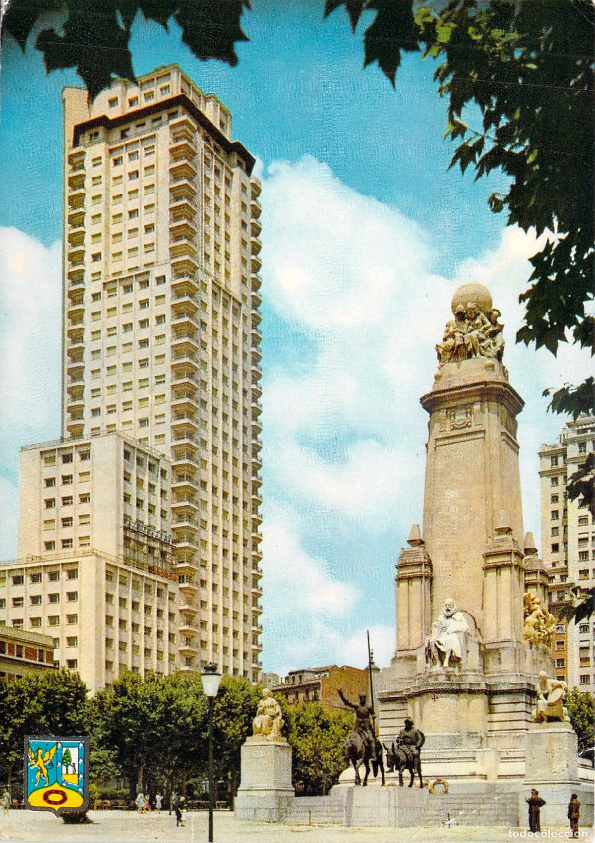 Postales: Postal de Madrid Plaza de Espa&ntilde;a Monumento a Cervantes