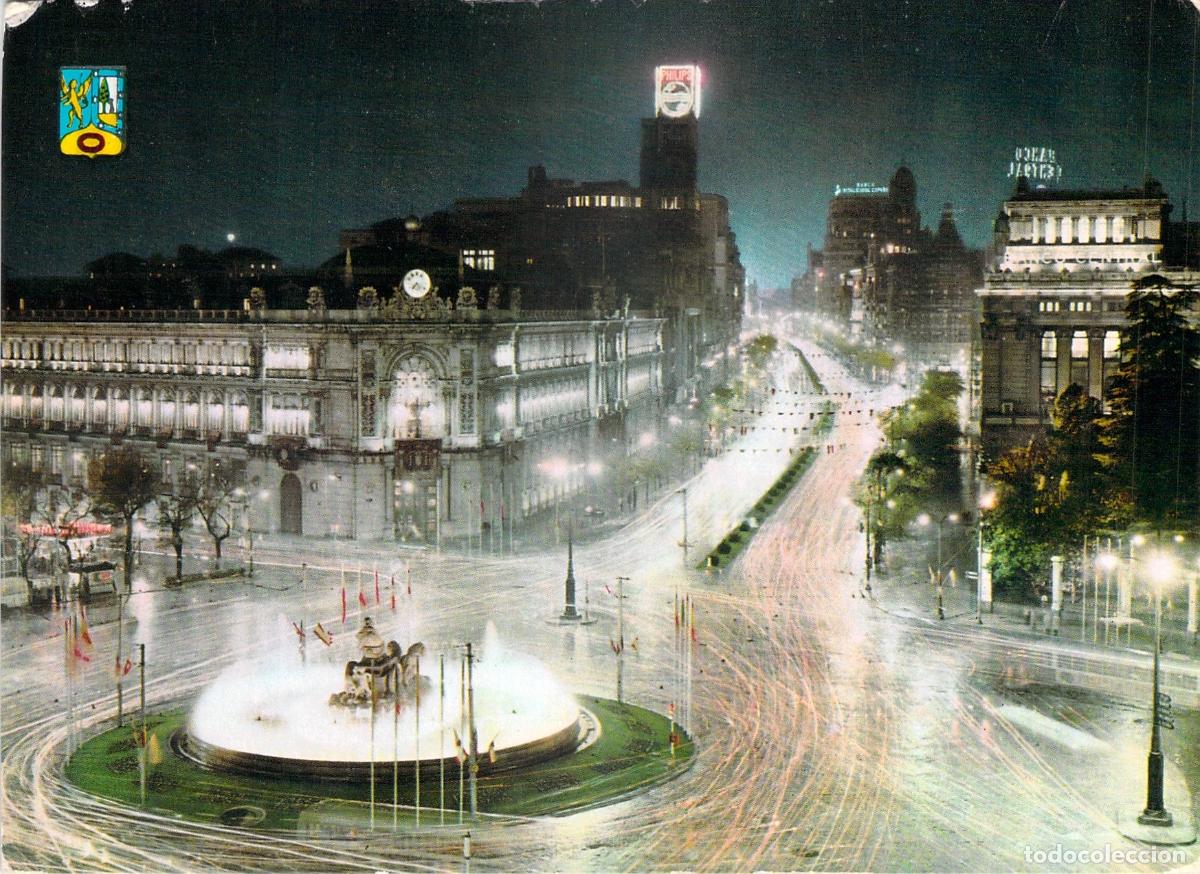 Postales: Postal de Madrid - La Cibeles y Calle Alcal&aacute; en Vista Nocturna