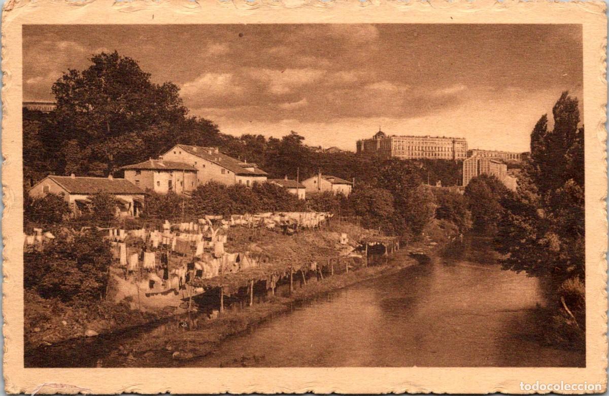 Postales: Madrid - R&iacute;o Manzanares y Palacio Nacional - H. Kallmeyer 49 - 140x90mm - Lavaderos - Ropa Tendida