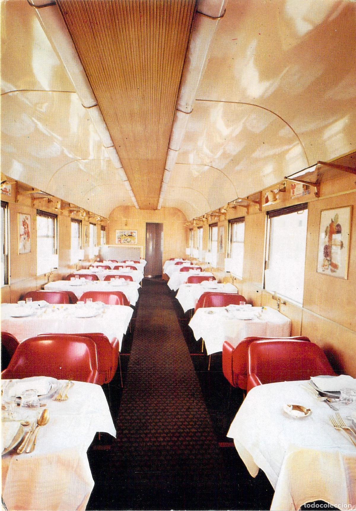 Postales: Postal Interior Coche Restaurante Tren RENFE Serie V-2