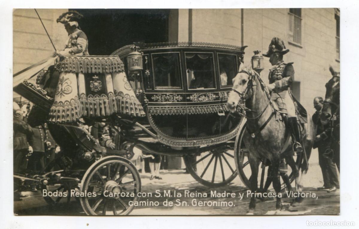 Postales: Bodas reales. Carroza con S.M. la Reina Madre y Princesa Victoria camino de Sn Ger&oacute;nimo. Ernesto