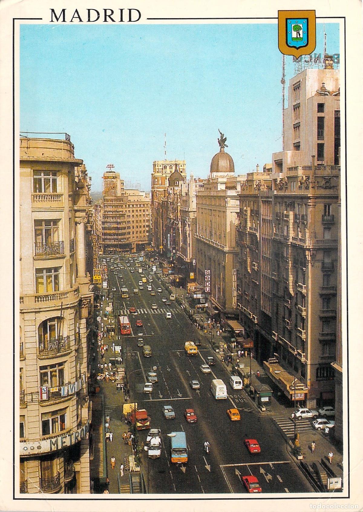 Postales: Postal de Madrid, La Gran V&iacute;a y Edificio Metr&oacute;polis