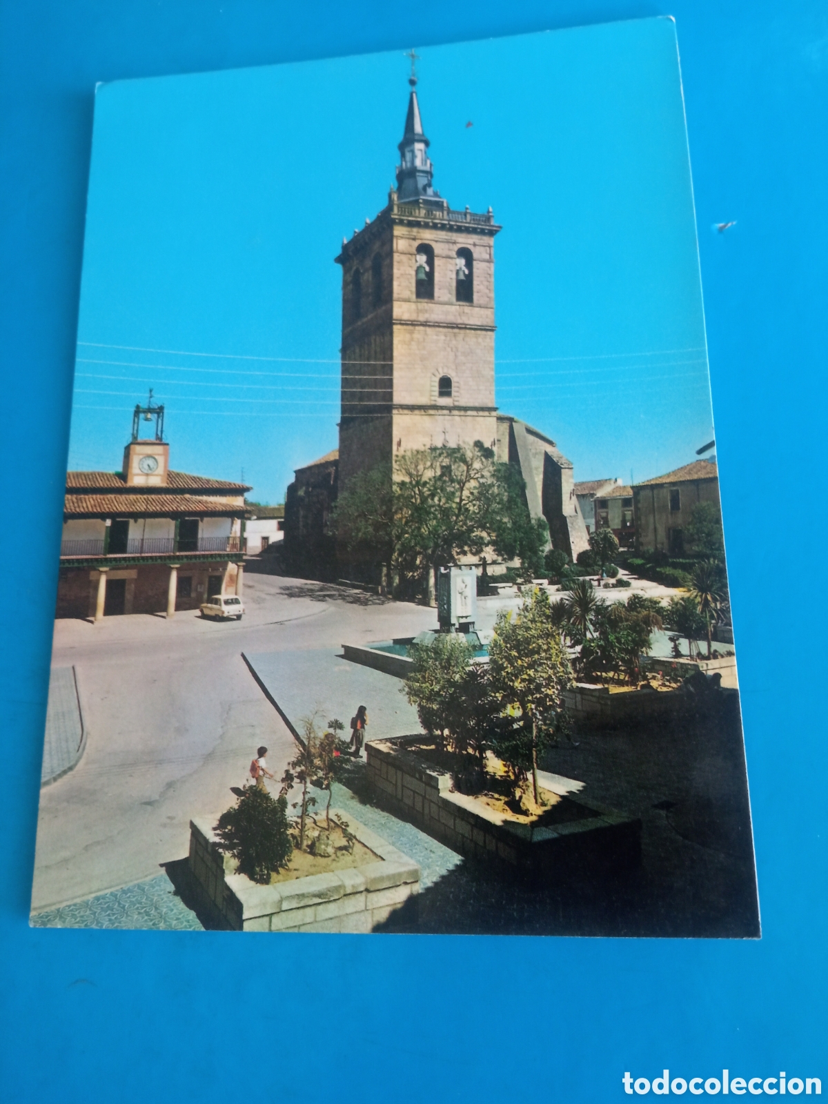 Postales: Antigua postal fotogr&aacute;fica, Villa del Prado (Madrid) Plaza Mayor e Iglesia Parroquial