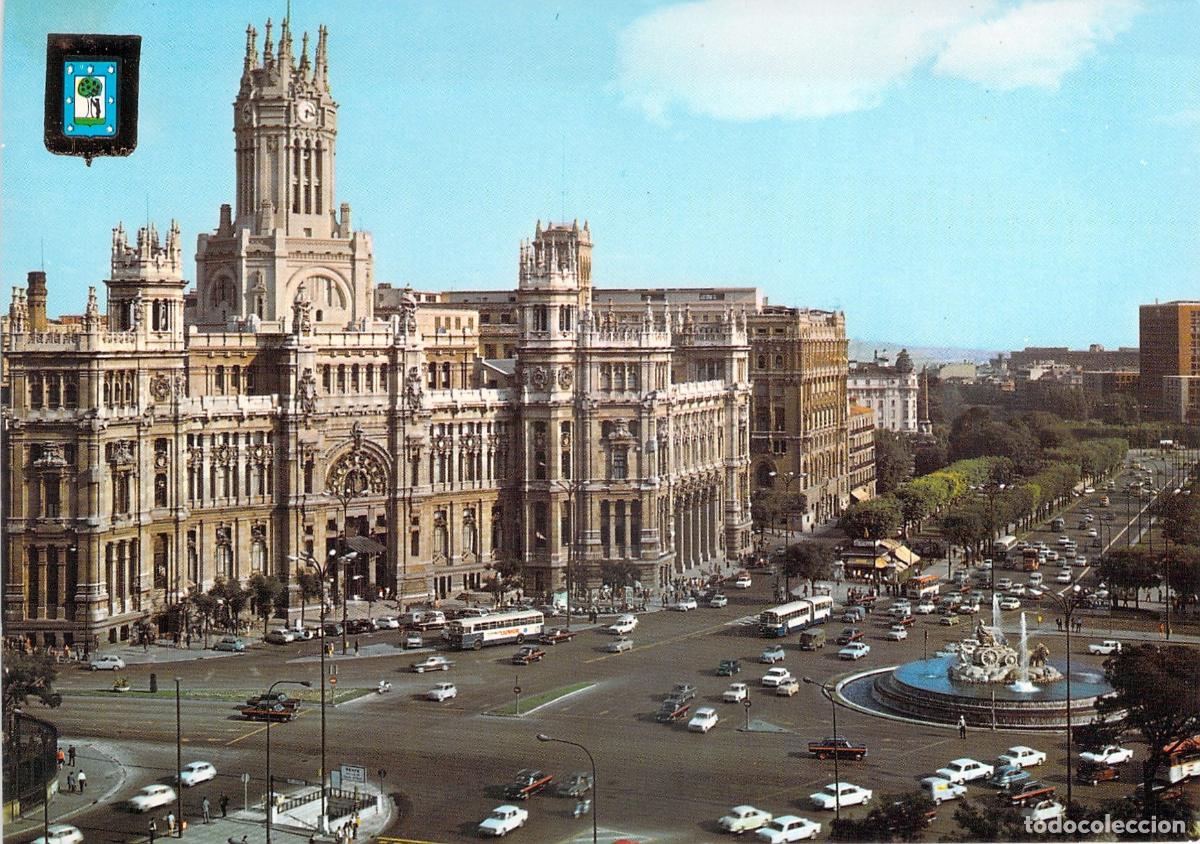 Postales: Postal de Madrid con la Plaza de Cibeles y Palacio de Comunicaciones
