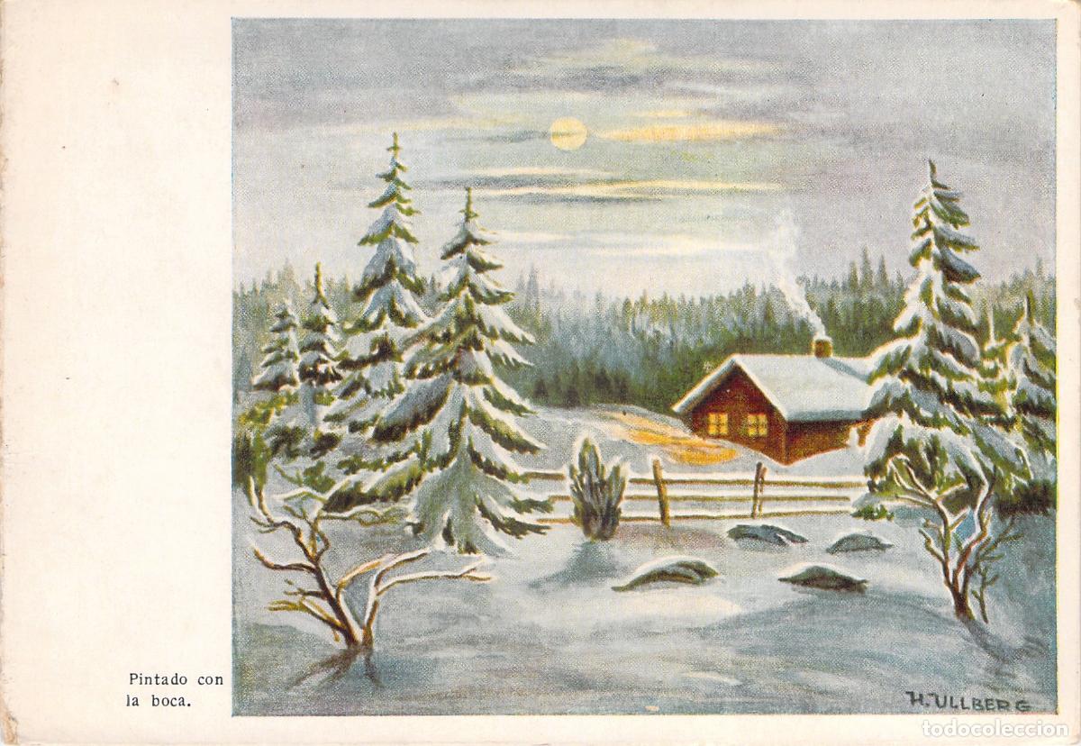 Postales: Postal Noche de Invierno Pintado con la Boca por H. Ullberg