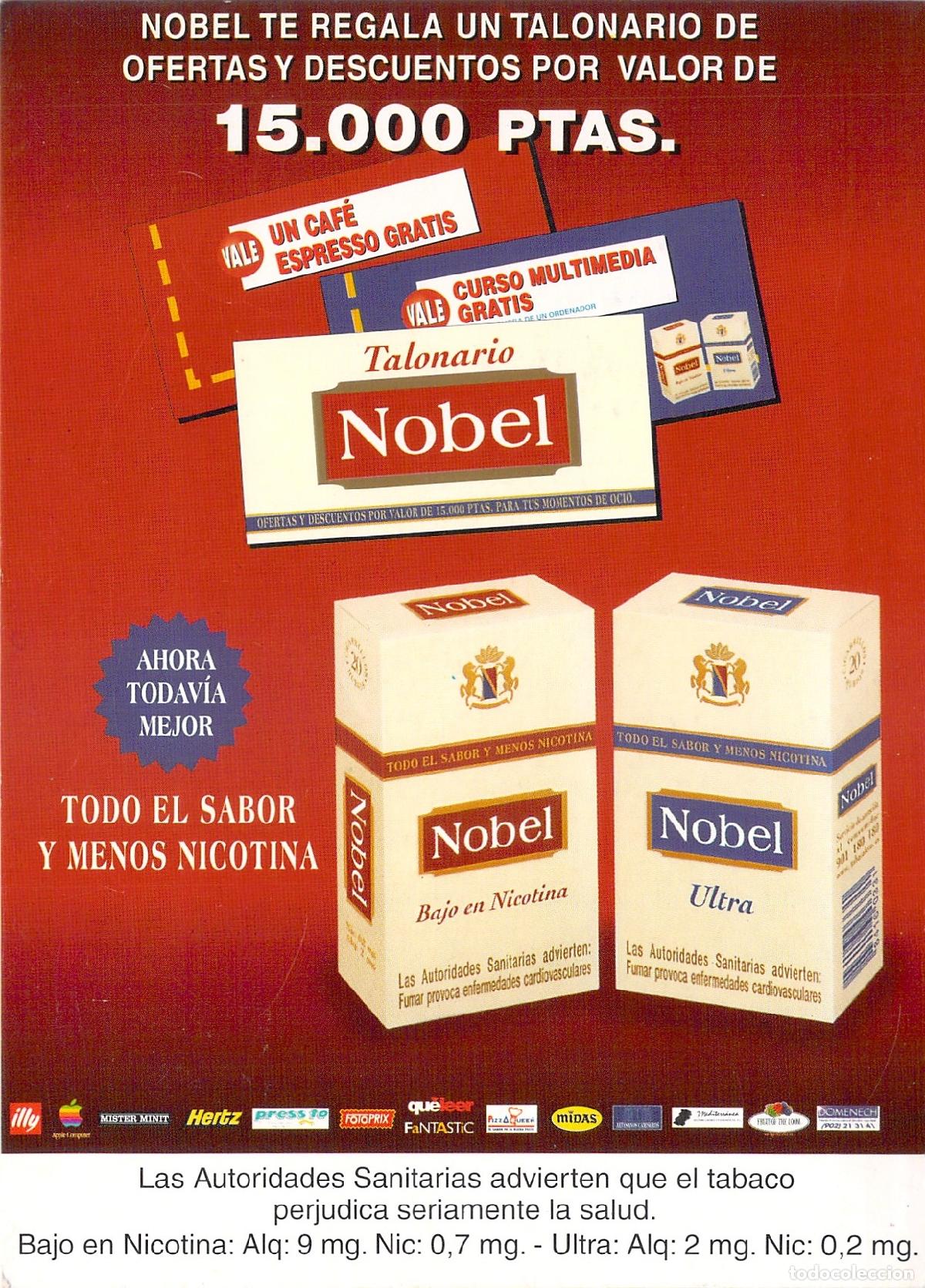 Postales: Postal Publicitaria de Cigarrillos Nobel Promoci&oacute;n de Descuentos