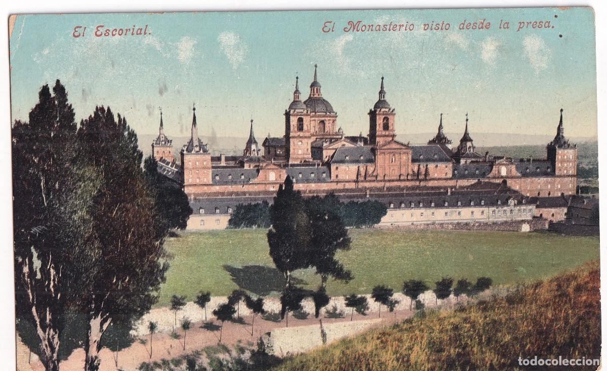 Postales: El Escorial. El Monasterio visto desde la presa. Purger & co. 3725 Reverso dividido.