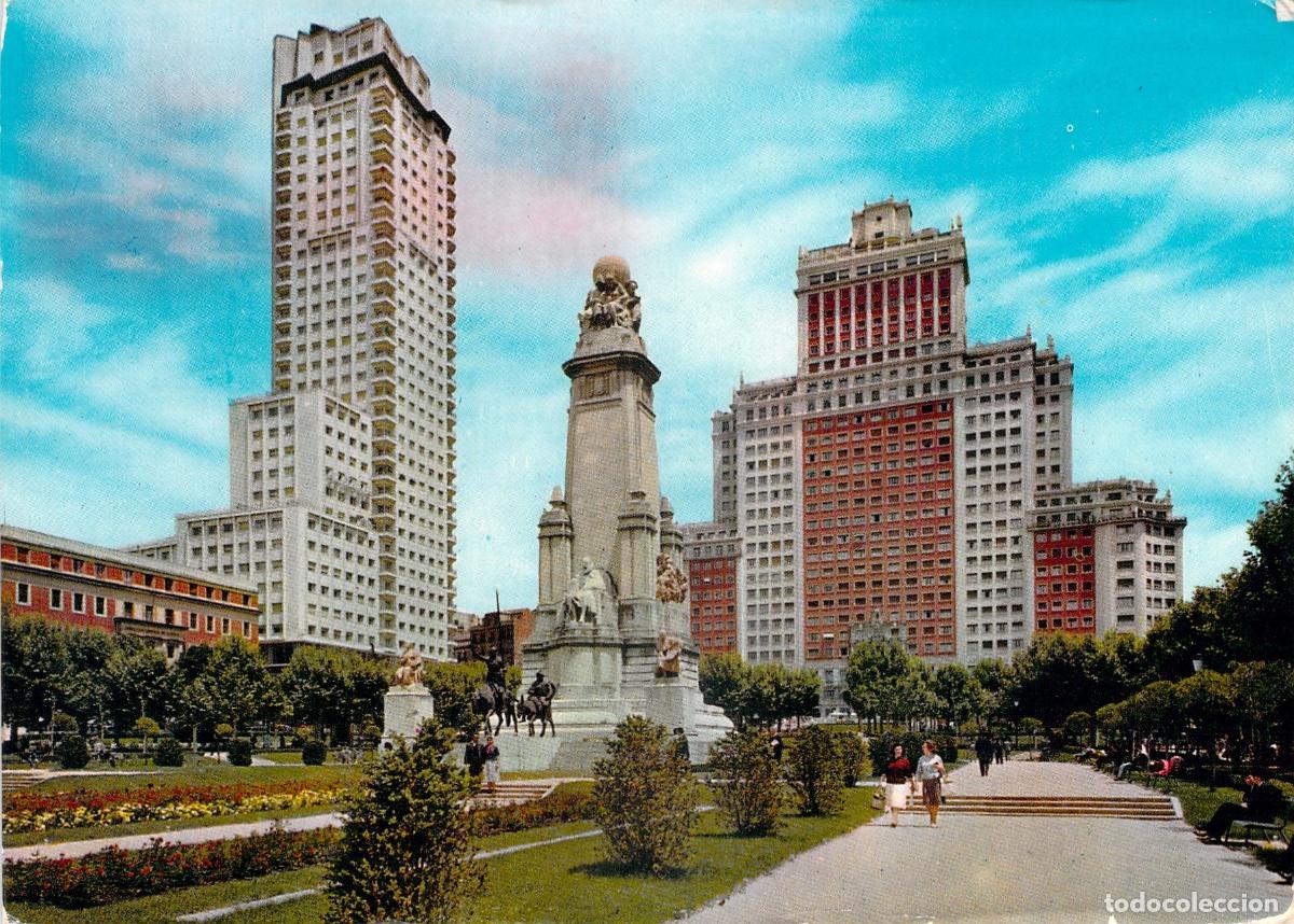 Postales: Tarjeta Postal de Madrid con Plaza de Espa&ntilde;a y Rascacielos