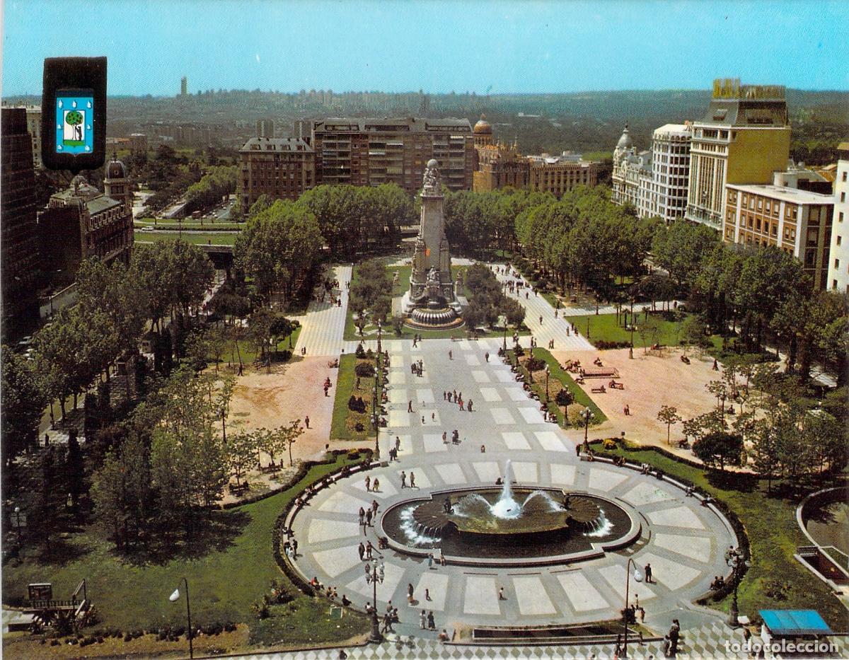 Postales: Postal de la Plaza de Espa&ntilde;a en Madrid con Vista A&eacute;rea y Monumento