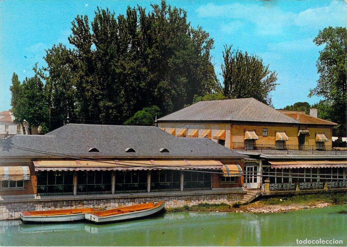 Postales: Postal de Aranjuez con vista del Hotel Delicias y el r&iacute;o