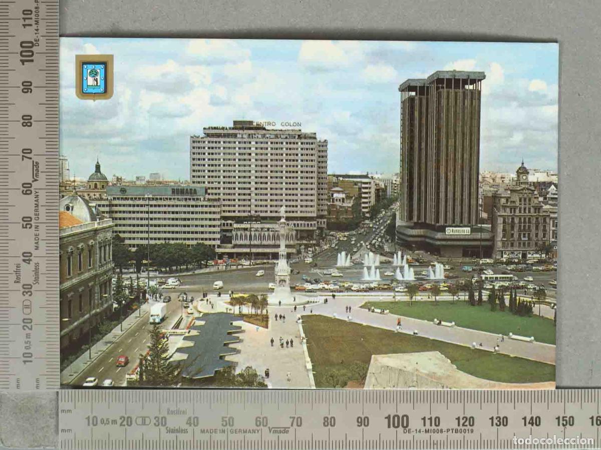 Postales: POSTAL. Madrid - Plaza Col&oacute;n, jardines del Descubrimiento y Torres de Col&oacute;n