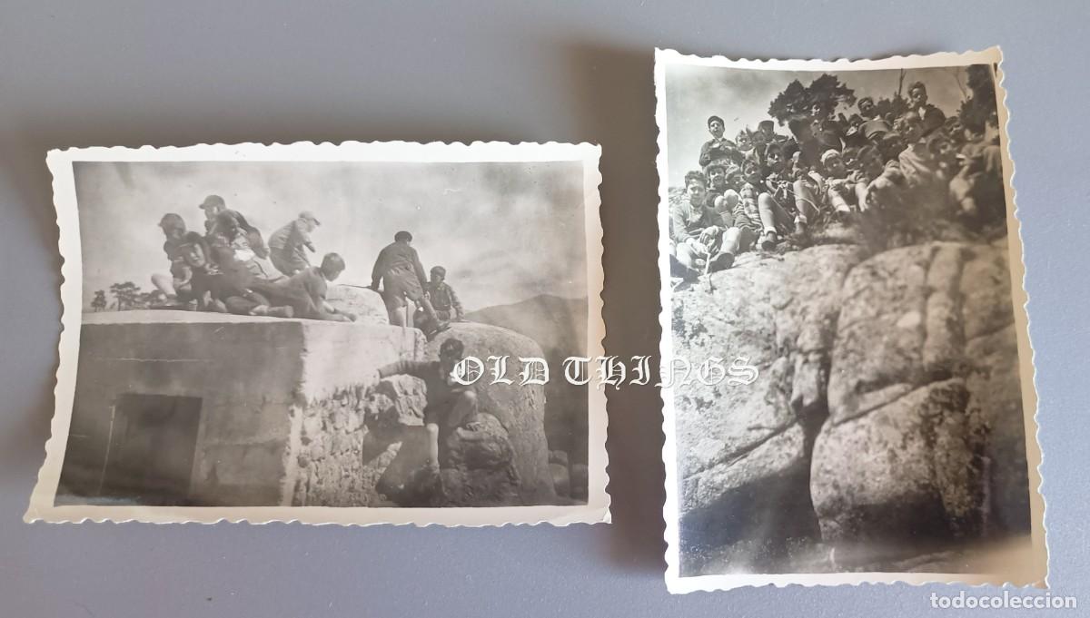 Postales: 2 FOTOGRAFIAS DE GRUPO ESCOLAR DE EXCURSI&Oacute;N POR LA SIERRA DE GUADARRAMA / A&Ntilde;OS 50 / MIDE 8 X 6 CMS.