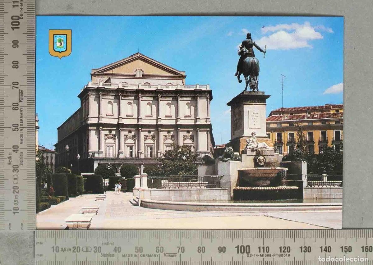 Postales: POSTAL. Madrid - Plaza de Oriente - Teatro Real y Monumento a Felipe IV - Escudo de Oro