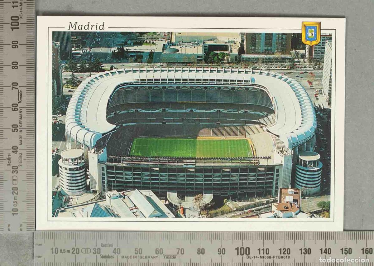 Postales: POSTAL. Madrid - Estadio Santiago Bernab&eacute;u - Vista a&eacute;rea - Escudo