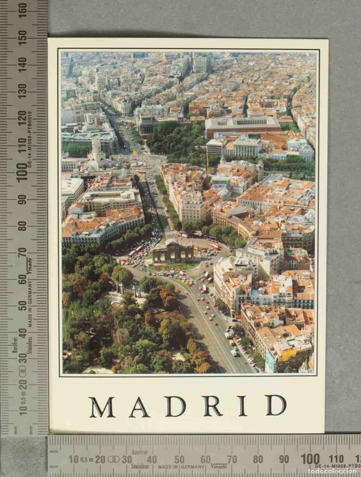 Postcards: POSTAL. Madrid - Panor&aacute;mica a&eacute;rea con Puerta de Alcal&aacute; y Plaza de Cibeles