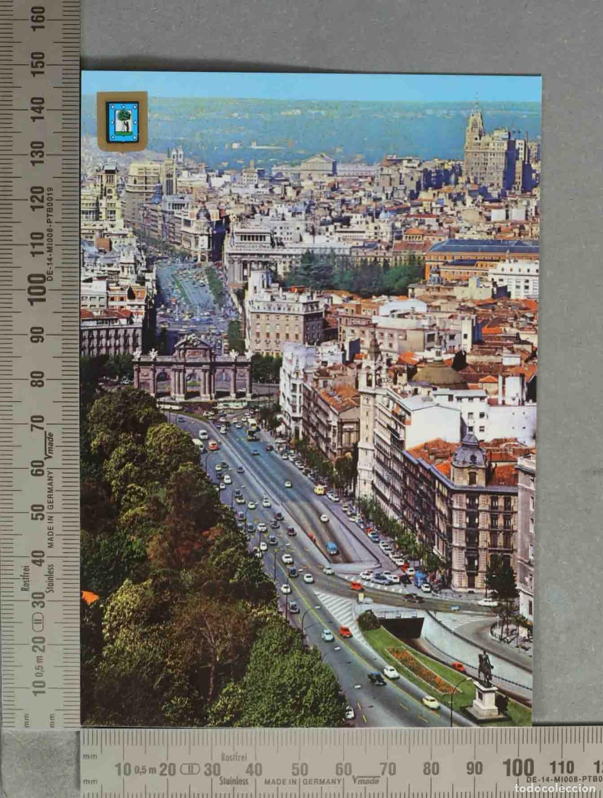 Postales: POSTAL. Madrid - Calle de Alcal&aacute; y Puerta de Alcal&aacute; - Vista a&eacute;rea desde la Torre de Valencia