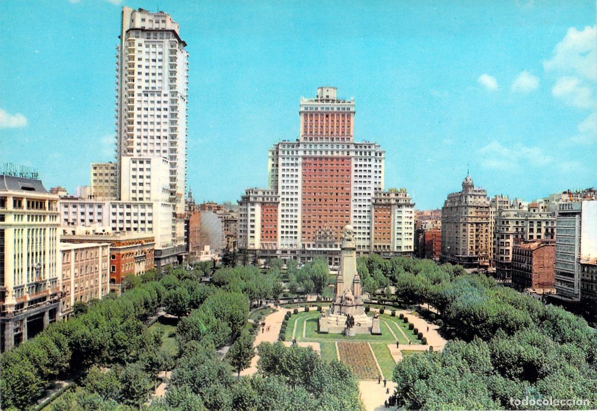 Postales: Postal de Madrid - Plaza de Espa&ntilde;a con Edificio Espa&ntilde;a y Torre de Madrid