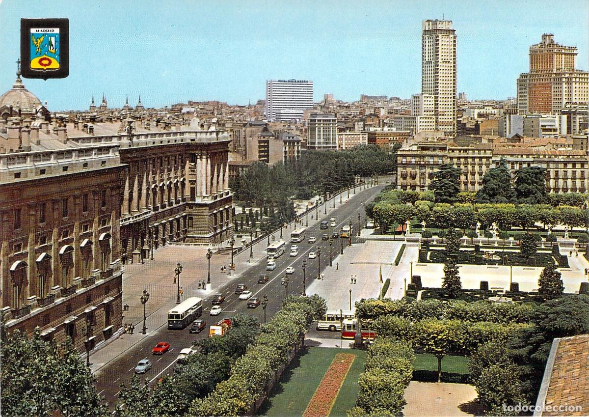 Postales: Postal de Madrid Palacio Real y Plaza de Espa&ntilde;a Escudo de Oro