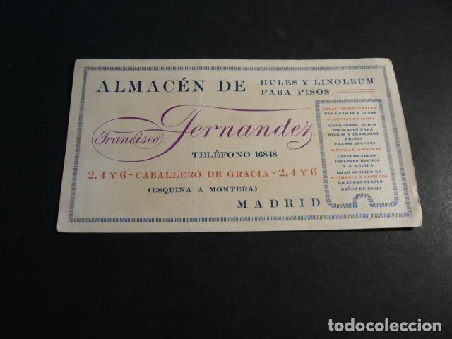 Postales: MADRID TARJETA PUBLICITARIA FRANCISCO FERNANDEZ ALMACEN DE HULES Y LINOLEUM