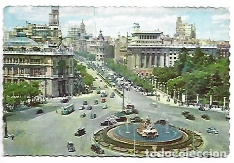 Postales: PANORAMICA DE LA PLAZA DE LA CIBELES Y CALLE ALCALA.- MADRID