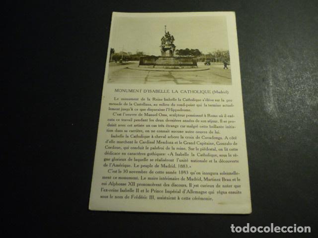 Postais: MADRID MONUMENTO DE ISABEL LA CATOLICA POSTAL CON PUBLICIDAD ALMACENES SANTA BARBARA