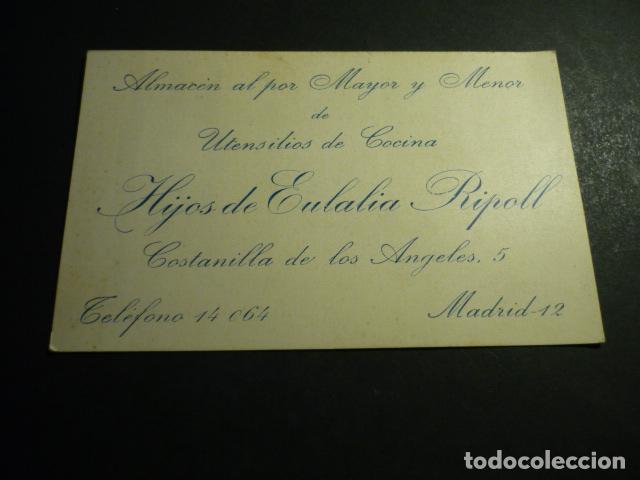 Postais: MADRID ALMACEN DE UTENSILIOS DE COCINA HIJOS DE EULALIA RIPOLL TARJETA PUBLICITARIA