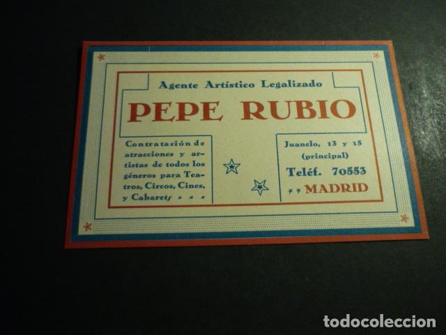 Postais: MADRID PEPE RUBIO AGENTE ARTISTICO PARA TEATRO CIRCO CINE CABARETS TARJETA PUBLICITARIA