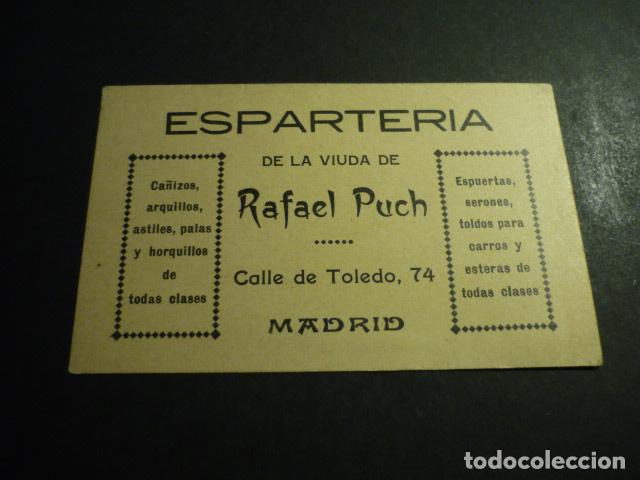 Postales: MADRID ESPARTERIA DE LA VIUDA DE RAFAEL PUCH CALLE DE TOLEDO 74 TARJETA PUBLICITARIA