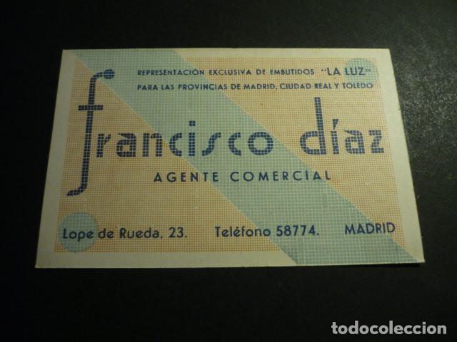 Postales: MADRID FRANCISCO DIAZ AGENTE COMERCIAL TARJETA PUBLICITARIA