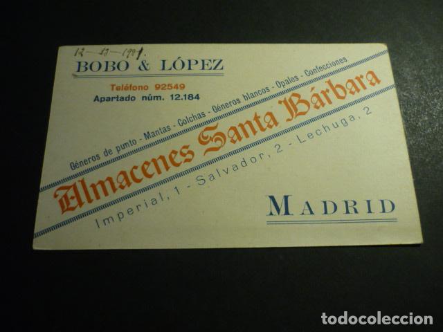 Postales: MADRID ALMACENES SANTA BARBARA TARJETA PUBLICITARIA