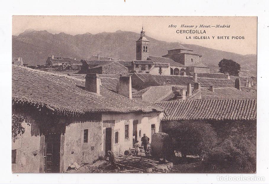 Postales: POSTAL. CERCEDILLA. LA IGLESIA Y SIETE PICOS. MADRID.