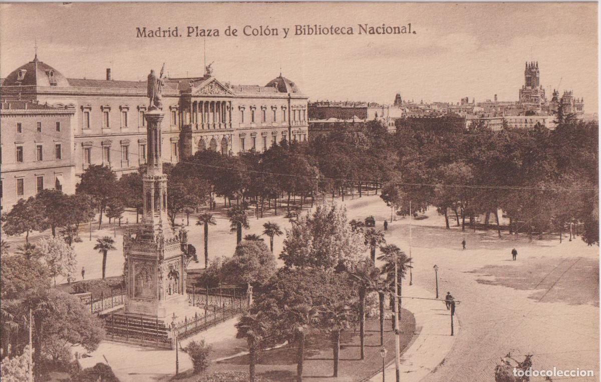 Postales: MADRID, PLAZA DE COL&Oacute;N Y BIBLIOTECA NACIONAL &ndash; EDICI&Oacute;N GRANDES ALMACENES &ndash; S/C