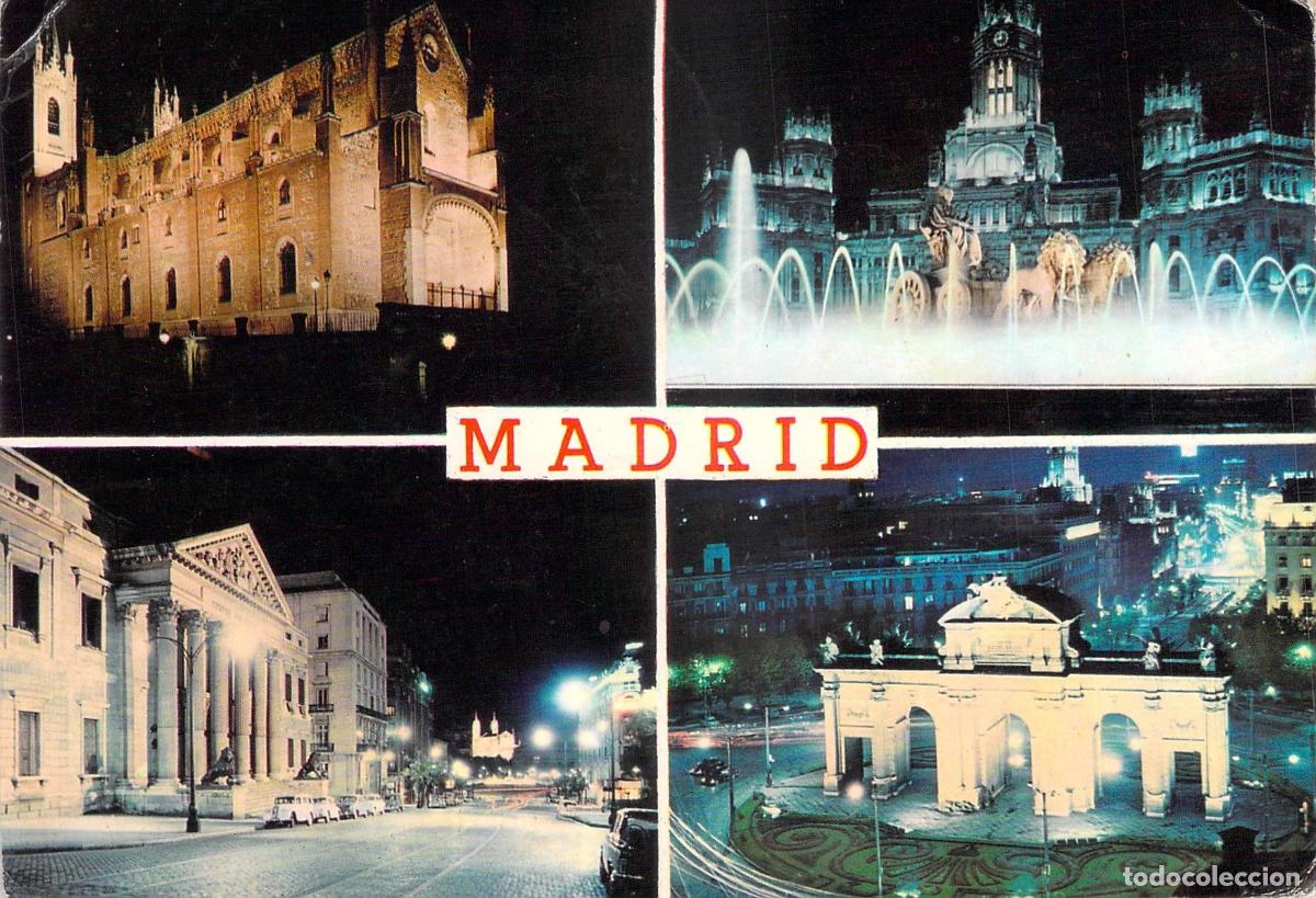 Postales: Postal multivista de Madrid de noche con Cibeles y Puerta de Alcal&aacute;