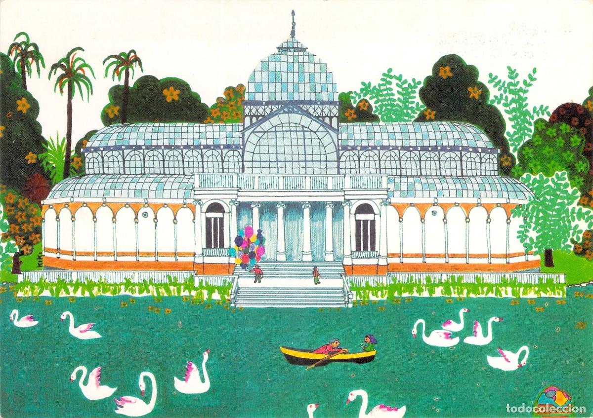 Postales: Postal ilustrada del Palacio de Cristal en el Parque del Retiro de Madrid
