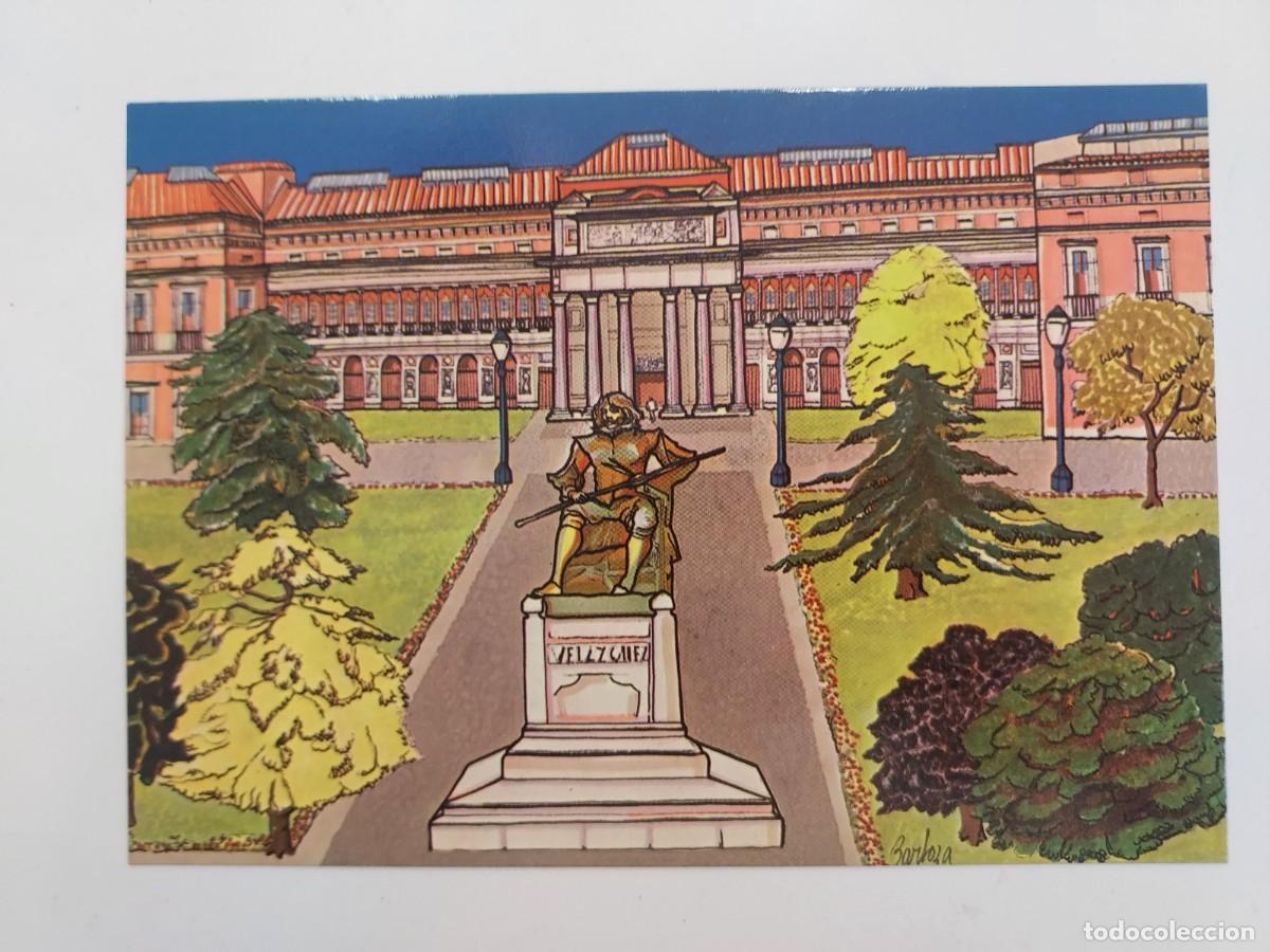 Postales: POSTAL ILUSTRADOR JUSTO BARBOZA. MADRID MUSEO DEL PRADO MONUMENTO VELAZQUEZ. 1982. SIN CIRCULAR