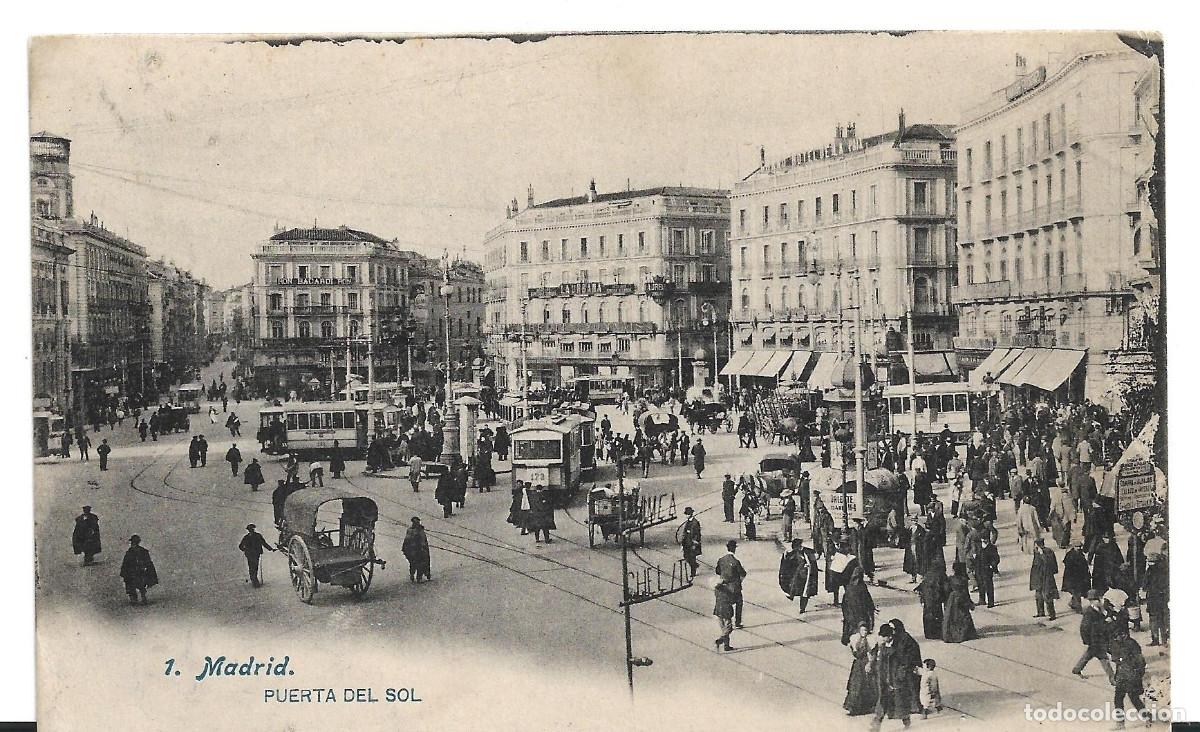 Postales: MADRID - PUERTA DEL SOL - POSTAL ESCRITA CIRCULADA EN 1906. N&Uacute;M. 1 FOTO LACOSTE.