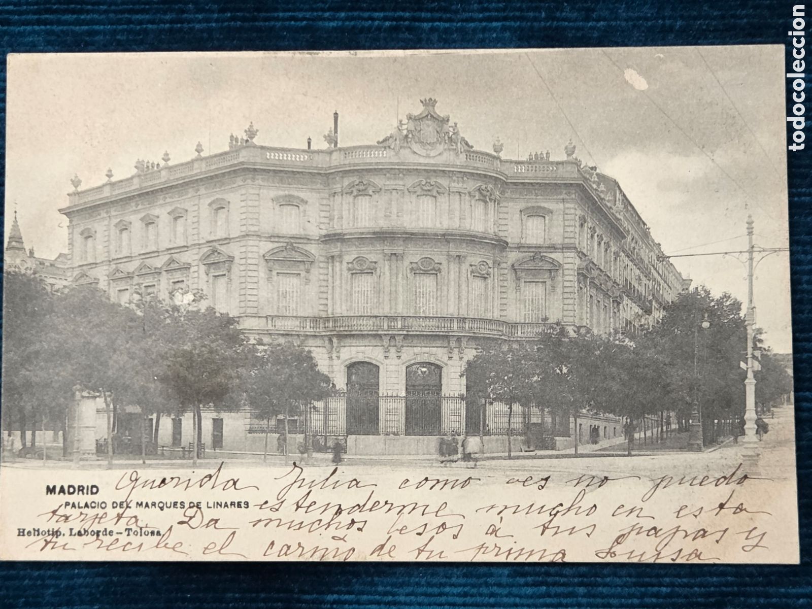 Postales: MADRID 1902 Palacio del Marqu&eacute;s de Linares. Laborde Tolosa.