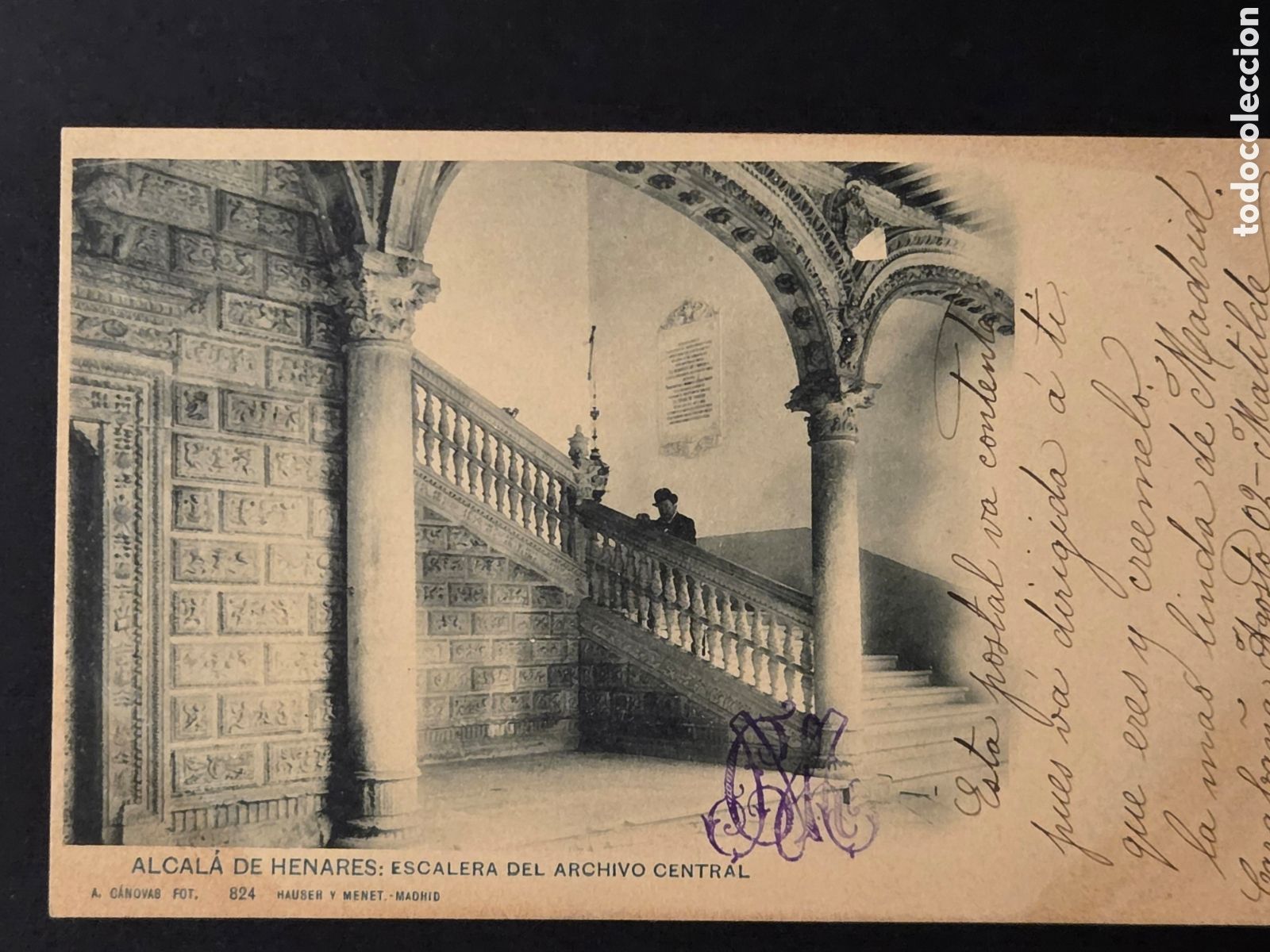Postales: MADRID ALCAL&Aacute; DE HENARES 1902. Escalera del Archivo Central. Hauser y Menet.
