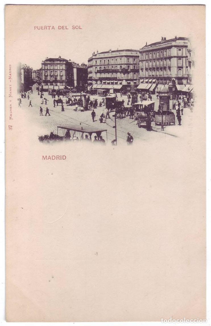 Postales: Madrid: Puerta del Sol. Hauser y Menet. Sin dividir. Escudo negro. No circulada (c.1898)
