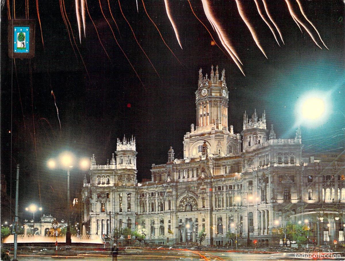 Postales: Postal del Palacio de Comunicaciones de Madrid nocturno